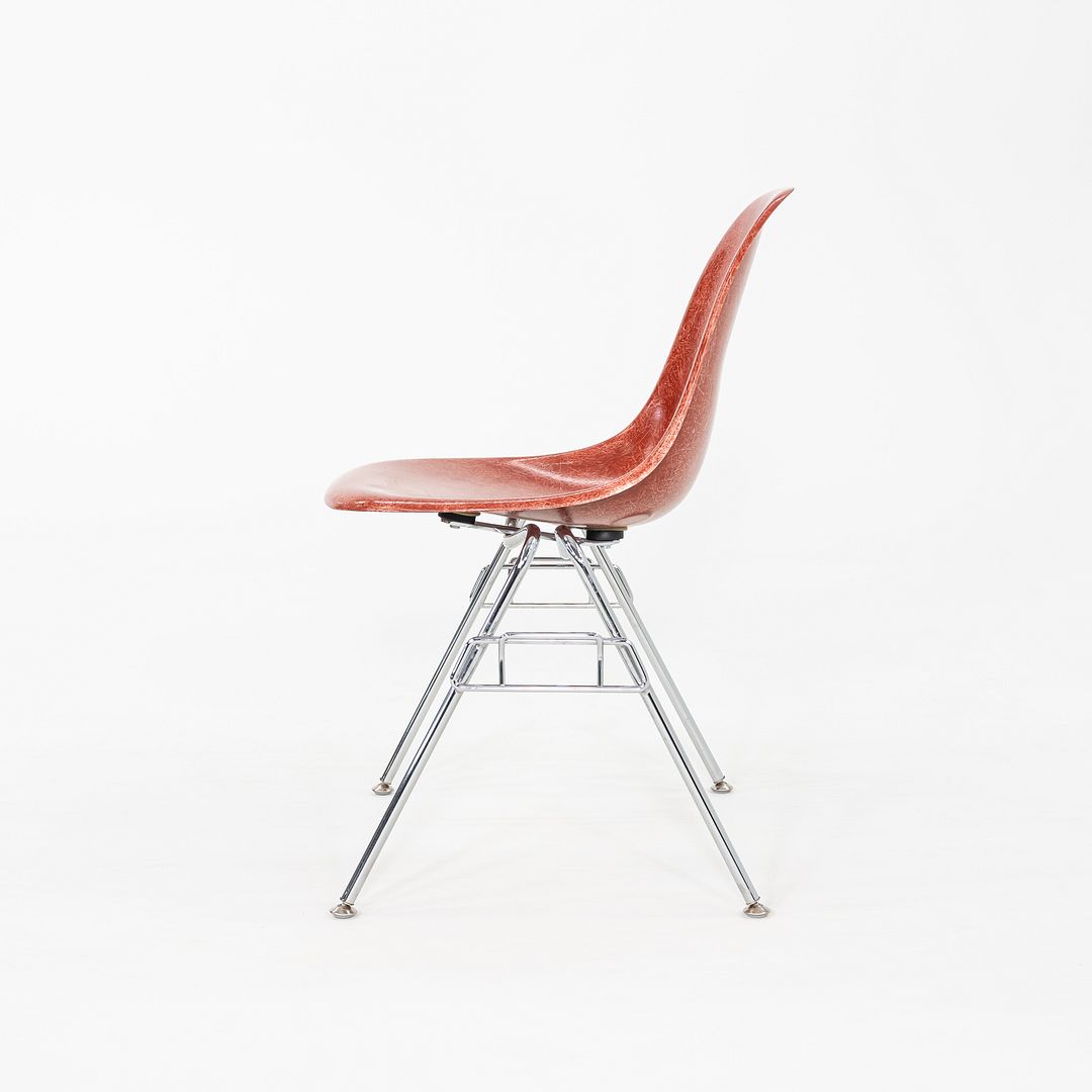 2010s Pair of Modernica Eames Fiberglass Dining Side Shell Chairs Red / Orange