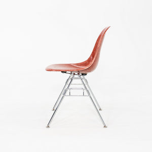 2010s Pair of Modernica Eames Fiberglass Dining Side Shell Chairs Red / Orange