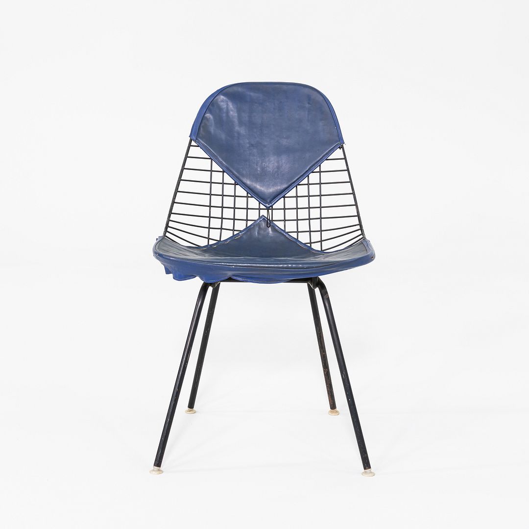 C. 1957 Herman Miller Eames Wire DKX-1 in Black Steel with Bikini Pad in Blue