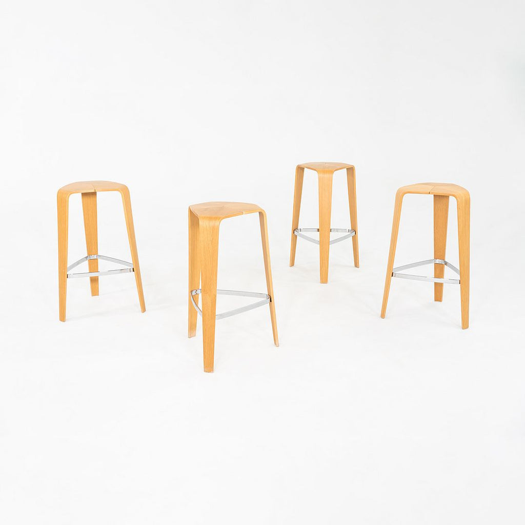 2010s Set of Four Tre Bar Stools by Jehs & Laub for Davis in Oak Molded Plywood