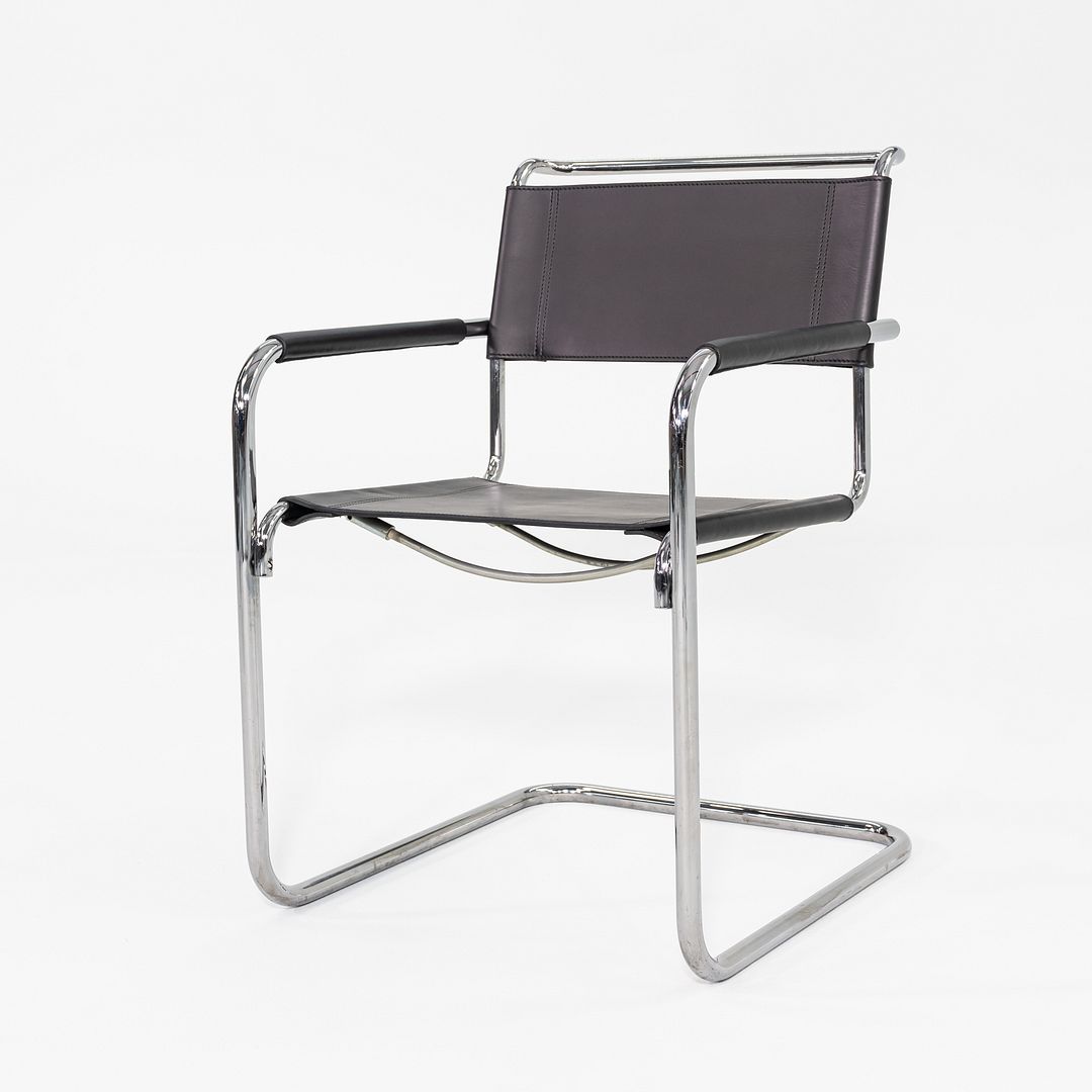 1980s Pair of Mart Stam Thonet S34 Cantilever Dining Chairs New Black Leather
