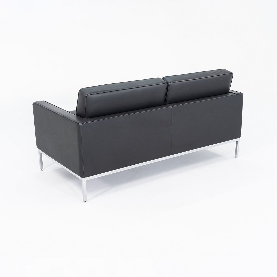 2013 Florence Knoll Two Seat Settee / Sofa in Black Leather and Chrome