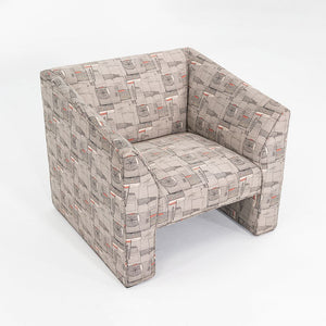 1980s Pair of Gray Patterned Fabric Upholstered Club Lounge Chairs w/ Rolled Arms