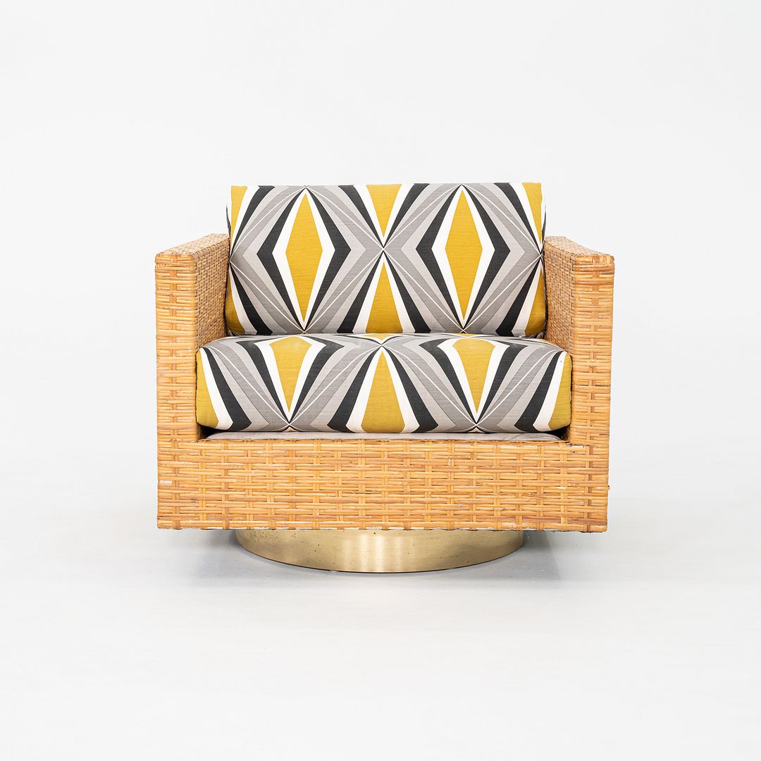 1977 Pair of Harvey Probber Cube Swivel Lounge Chairs in Woven Latania Palm Cane