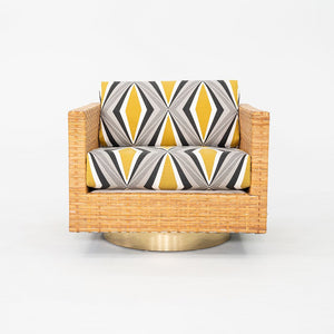 1977 Pair of Harvey Probber Cube Swivel Lounge Chairs in Woven Latania Palm Cane