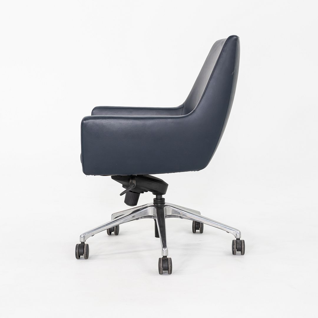 2010s Bernhardt Design Cardan Leather Desk Chair Upholstered in Blue Leather