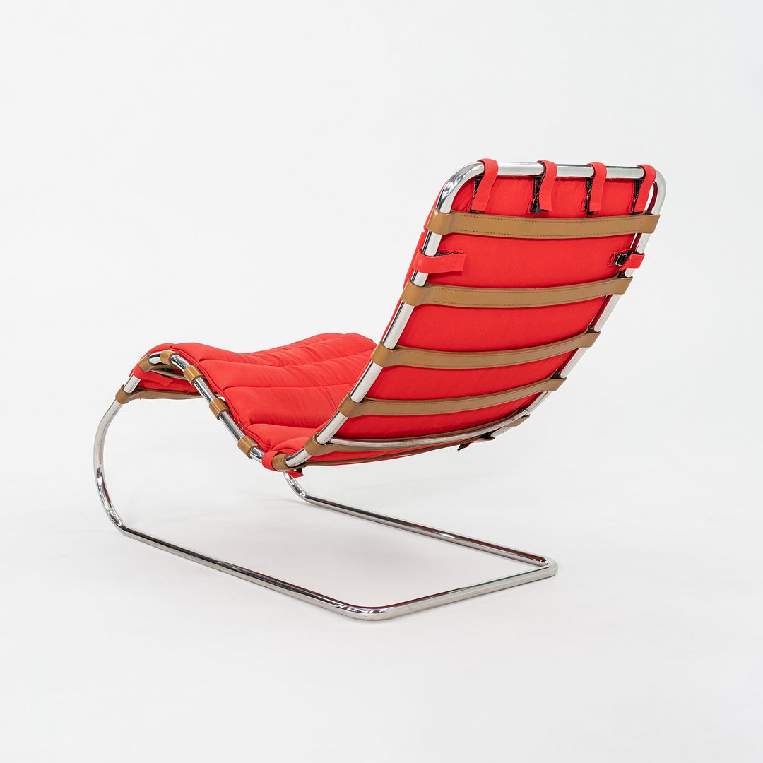 1983 Mies van der Rohe for Knoll MR Armless Chaise Lounge Chair in Red Fabric
