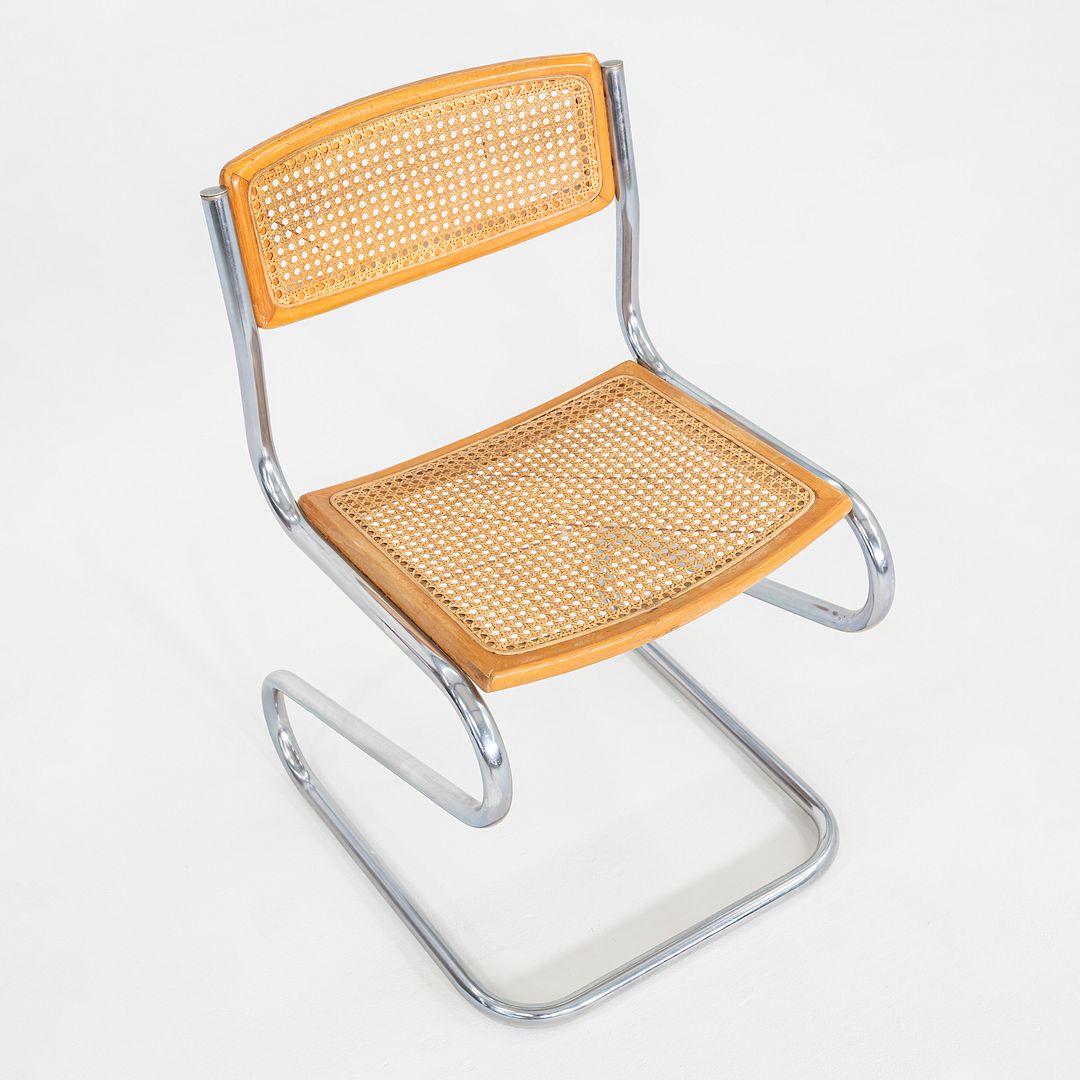 C. 1977 Italian Cantilever Side Chair in Chromed Steel with Caned Seat and Back