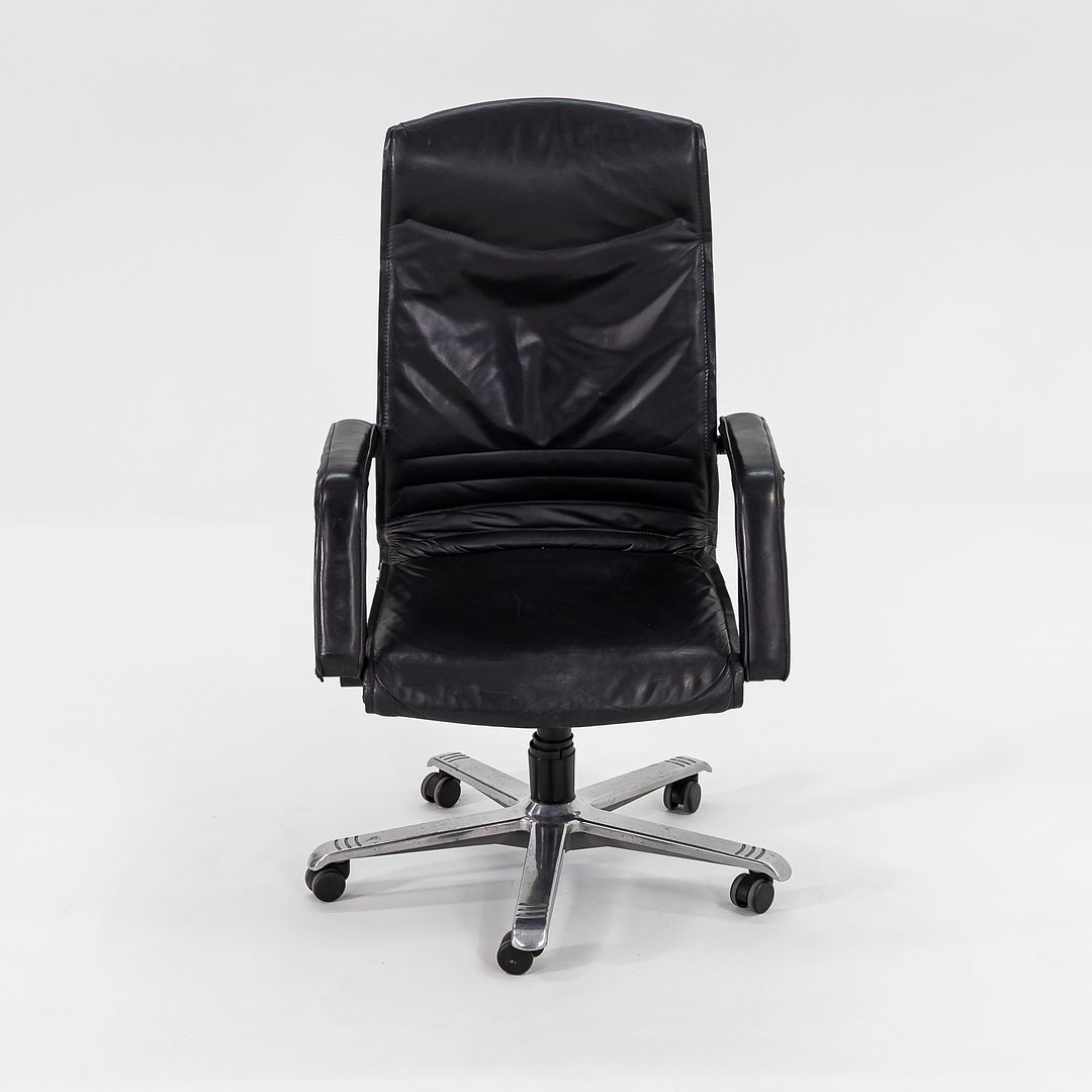 C. 1980s Fritz Makiol for Girsberger Trilax 2 Desk Chair Blk Leather Upholstery