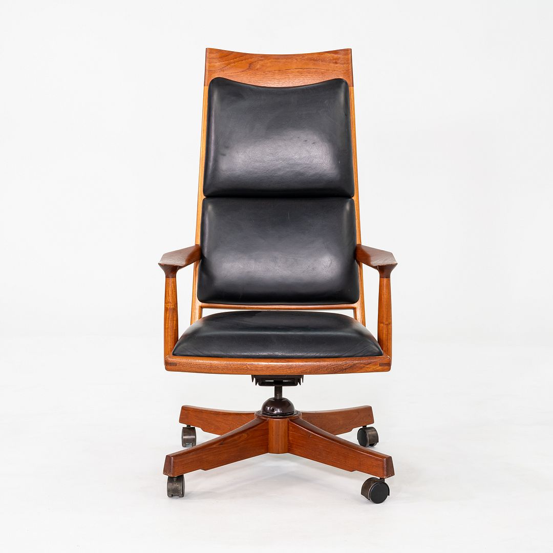 1970s Studio Crafted Executive Desk Chair by John Nyquist Teak w/ Black Leather