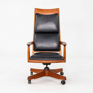 1970s Studio Crafted Executive Desk Chair by John Nyquist Teak w/ Black Leather