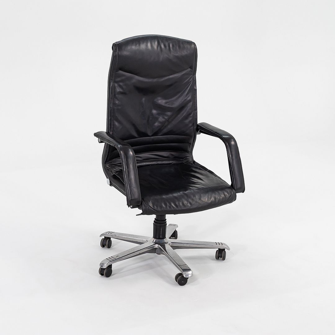 C. 1980s Fritz Makiol for Girsberger Trilax 2 Desk Chair Blk Leather Upholstery