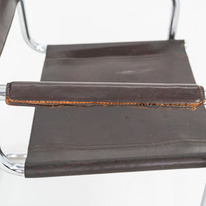 1970s Pair of Matteo Grassi Mart Stam Dining Arm Chairs Brown Leather and Chrome