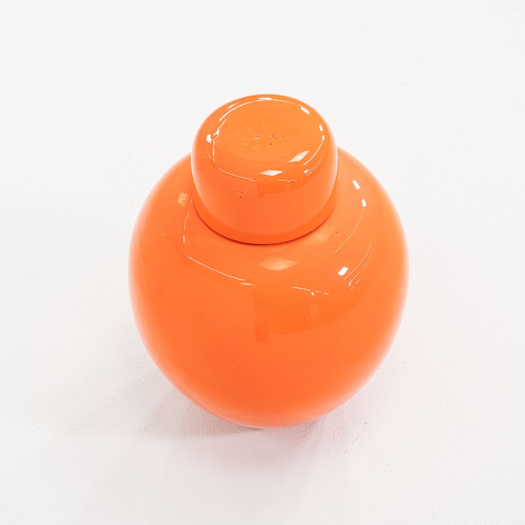 1970s Italian Porcelain Ginger Jar Vessel with Coordinating Top in Orange 10"