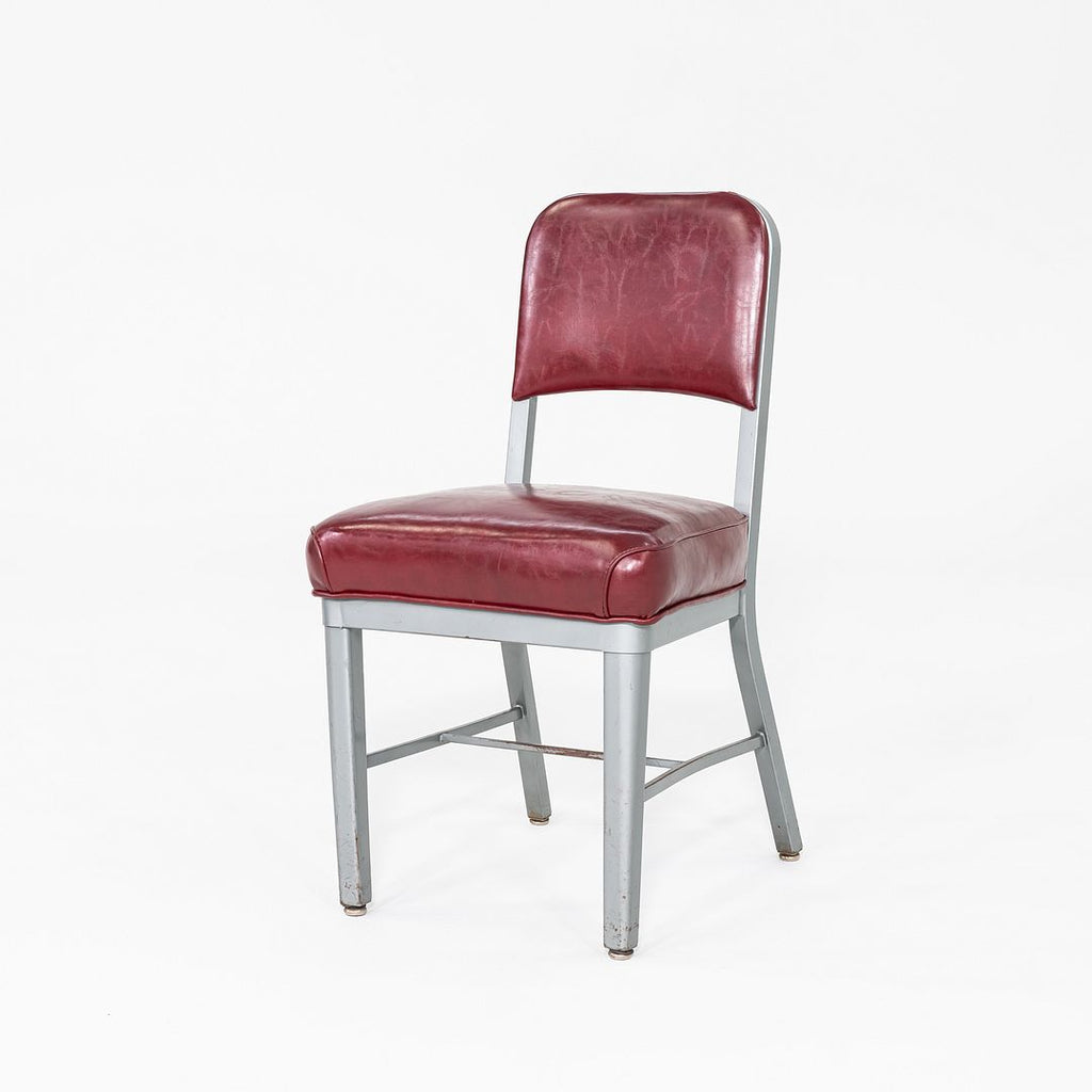 1969 Emeco Navy Aluminum Upholstered Side Chair Red Vinyl UpholsteryModel 1002