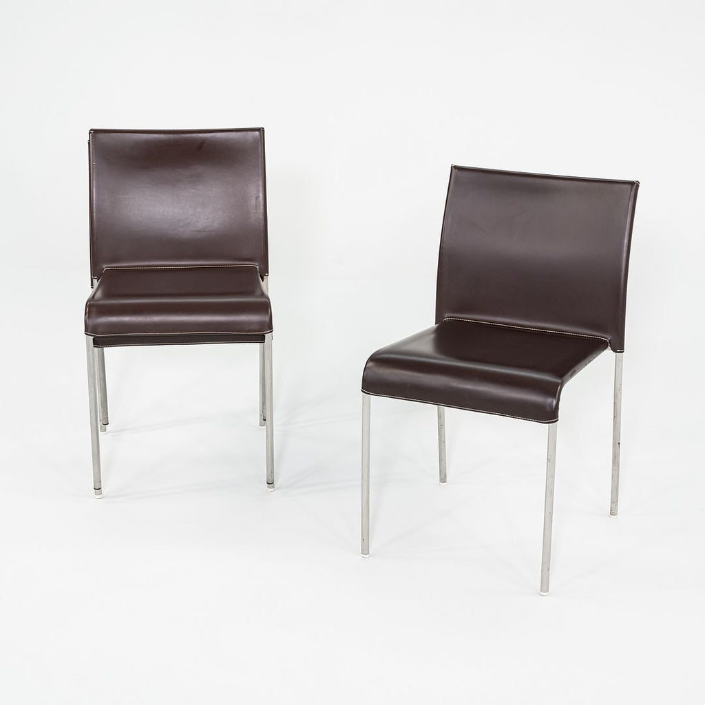 1980s Potocco Italy Italian Brown Leather Dining Chair with Steel 3x Available