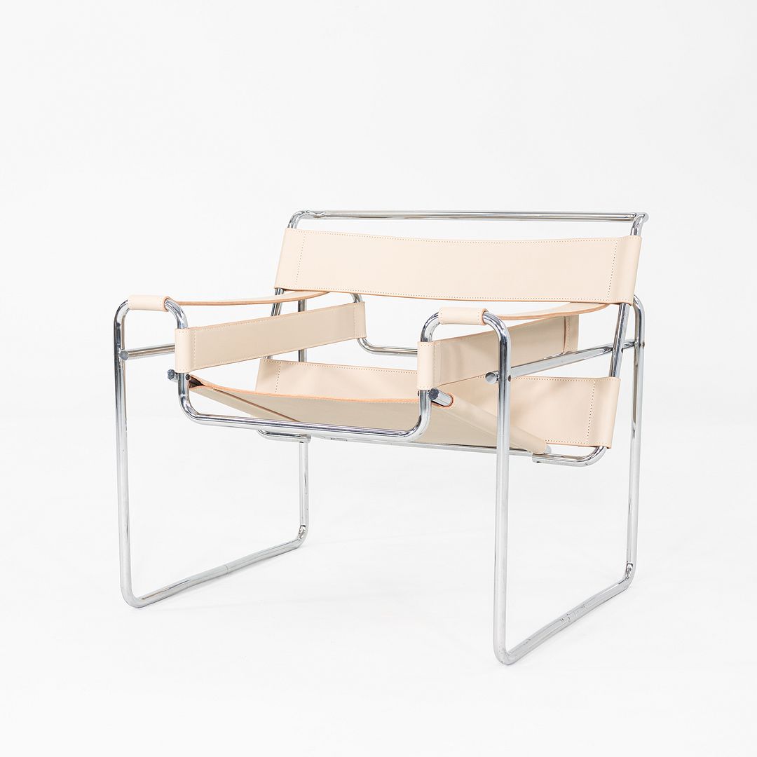 1970s Marcel Breuer for Knoll / Gavina Wassily Lounge Chair in New Cream Leather
