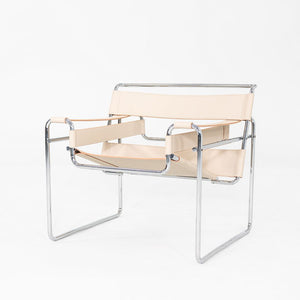 1970s Marcel Breuer for Knoll / Gavina Wassily Lounge Chair in New Cream Leather