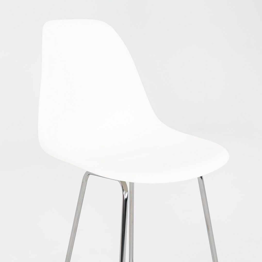 2024 Pair of Herman Miller Eames Plastic Counter Stools in White w/ Chrome Bases