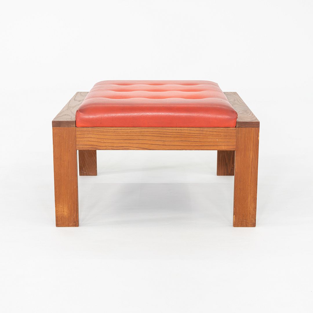 1960s Modern Ottoman Stool by C.I. Designs Wood with Persimmon Vinyl Upholstery