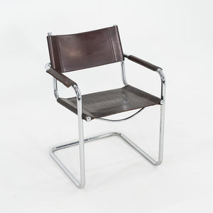 1970s Pair of Matteo Grassi Mart Stam Dining Arm Chairs Brown Leather and Chrome