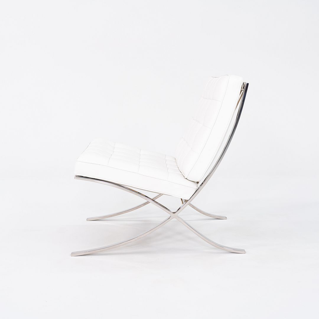 1960s Mies van der Rohe for Knoll Barcelona Lounge Chair and Ottoman in Sabrina White & Stainless Fully Restored