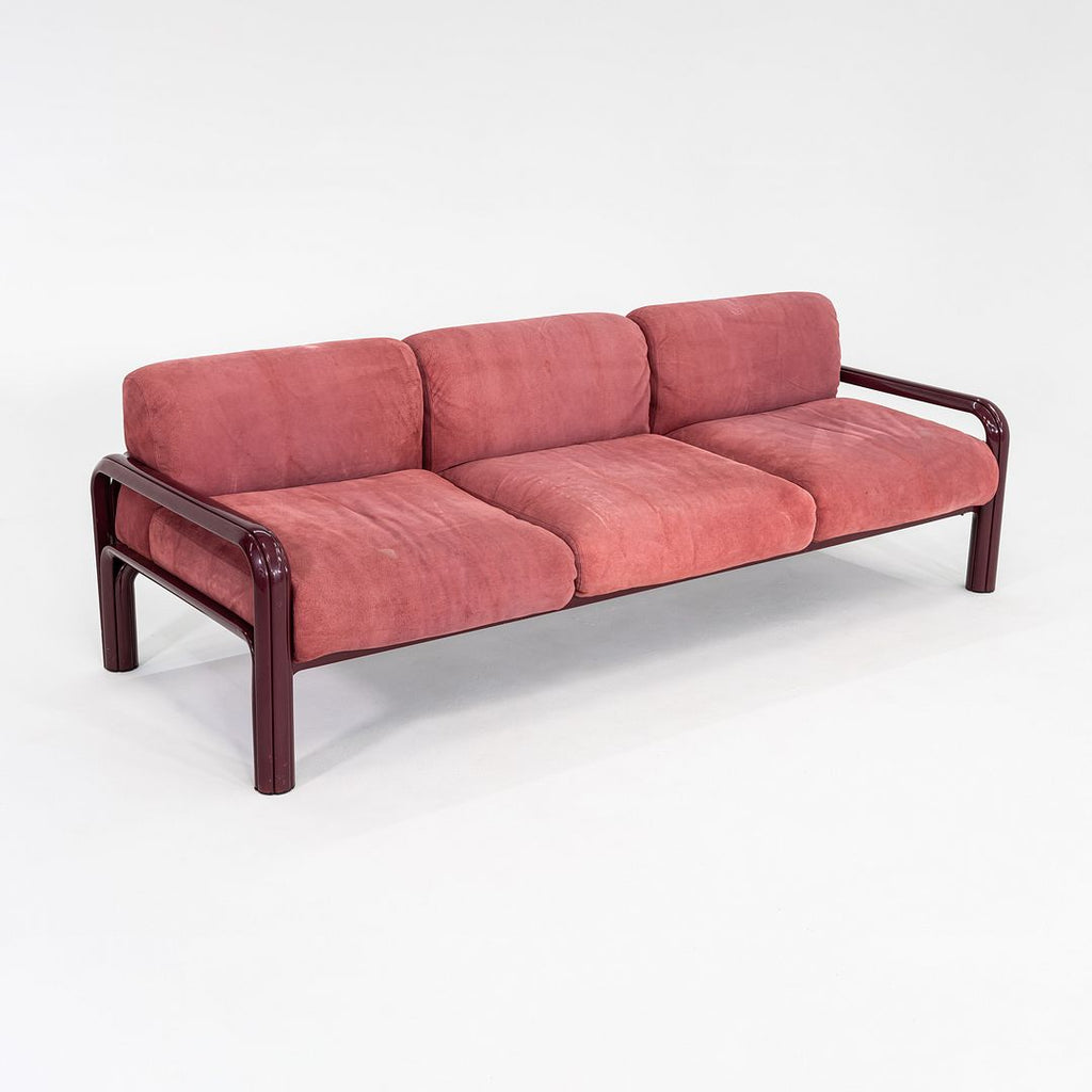 1981 Gae Aulenti for Knoll Three Seat Sofa in Burgundy Frame & Suede Upholstery