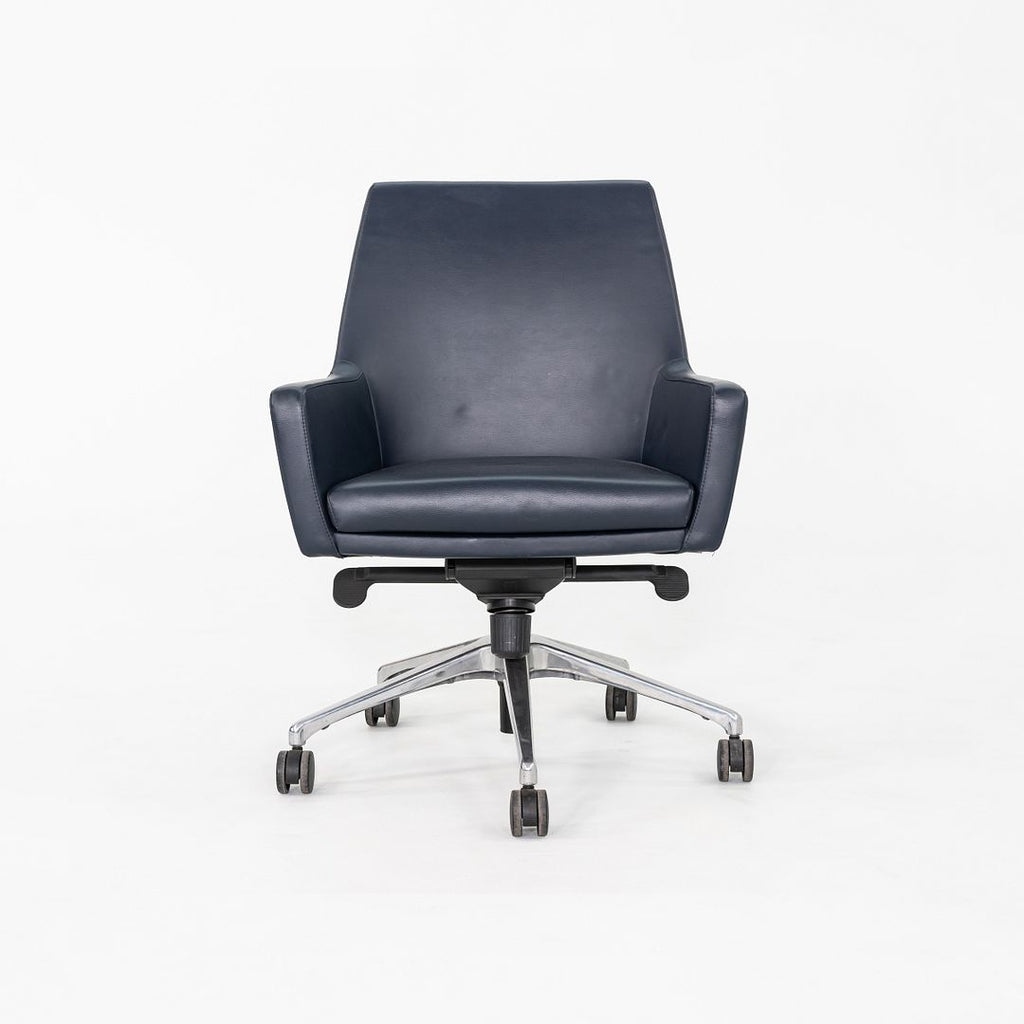 2010s Bernhardt Design Cardan Leather Desk Chair Upholstered in Blue Leather