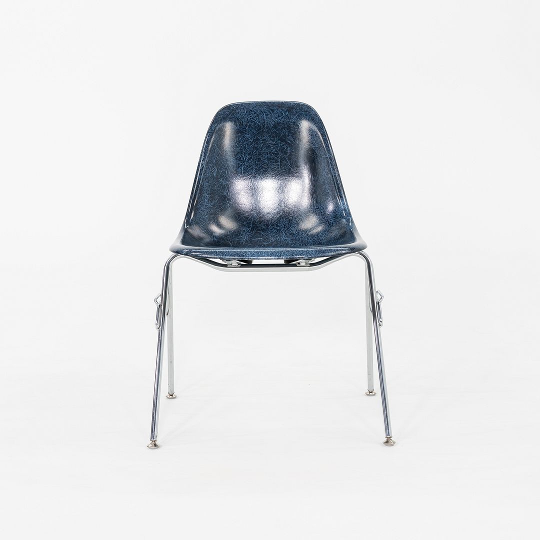 2010s Pair of Modernica Eames Fiberglass Dining Side Shell Chairs in Navy Blue