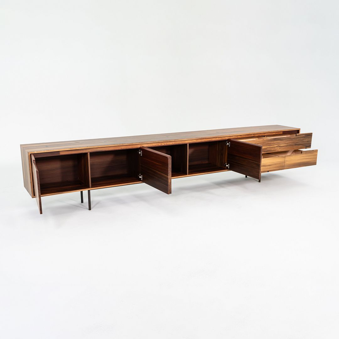 2010s Custom Reclaimed Hardwood Credenza with Steel Base, 19 x 144 x 29 inches