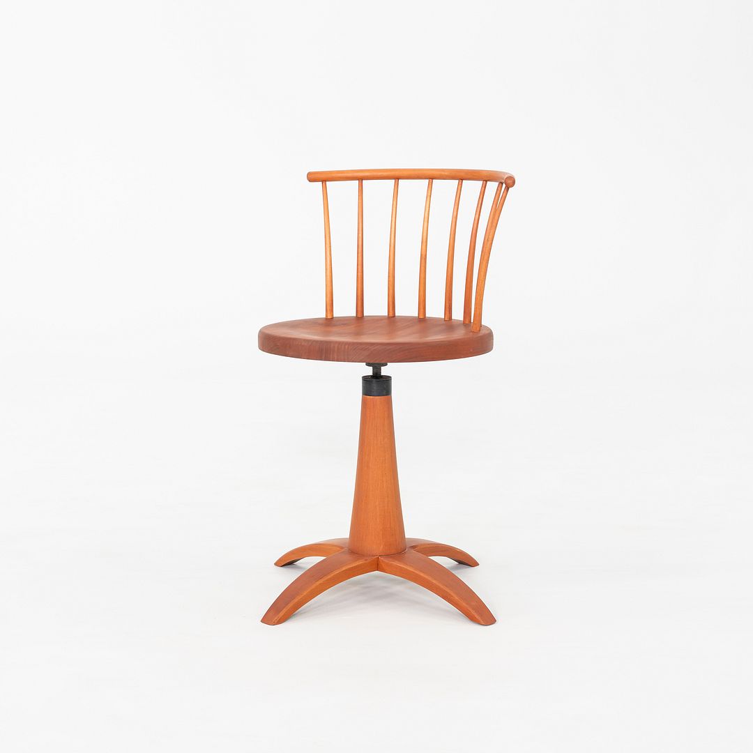 1990s Shaker Workshops Swivel Chair Revolver Stool in Cherry Wood Made in USA
