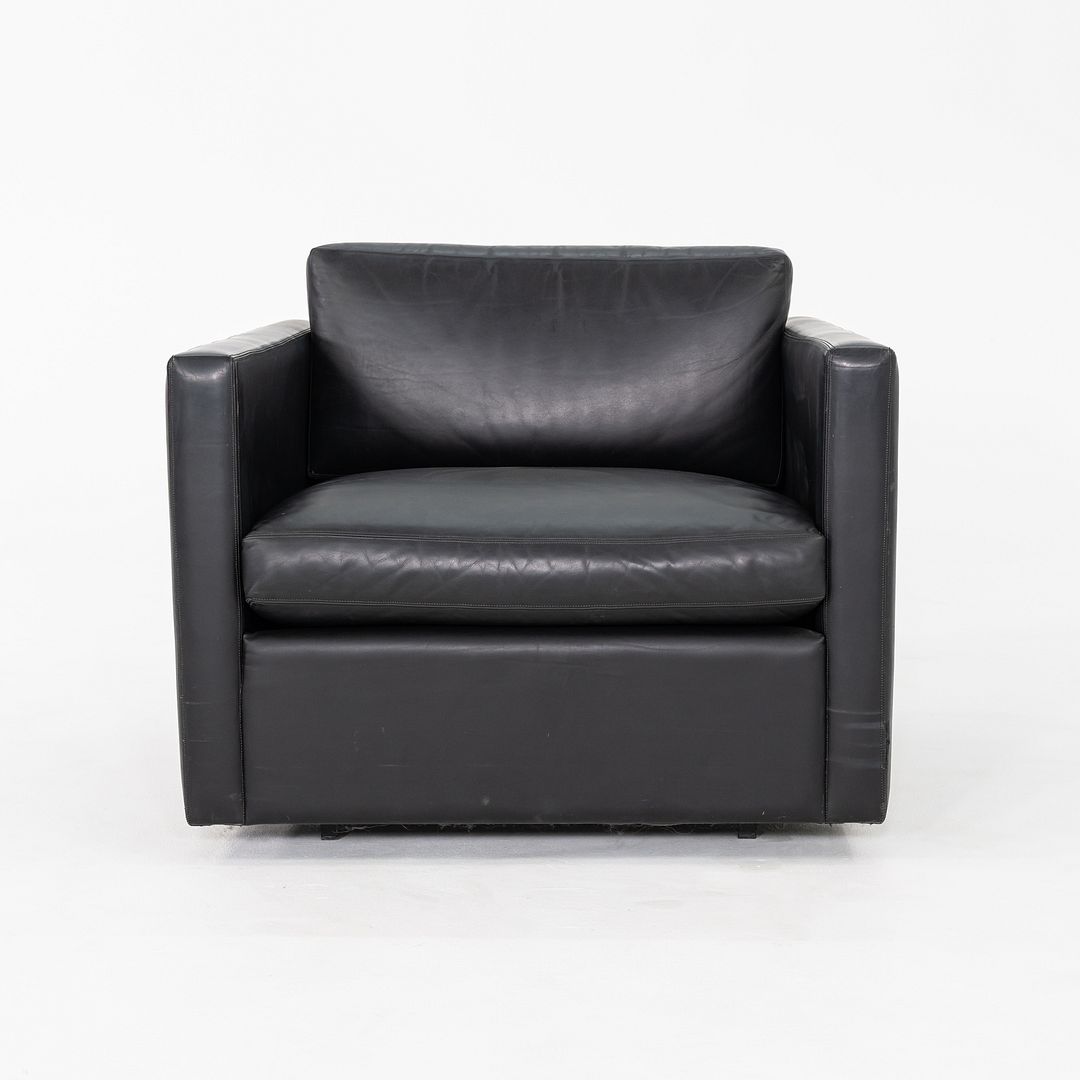 1970s Pair of Charles Pfister for Knoll Tuxedo Club Lounge Chairs Black Leather