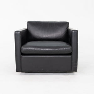 1970s Pair of Charles Pfister for Knoll Tuxedo Club Lounge Chairs Black Leather