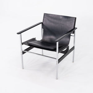 1960s Pair of Charles Pollock for Knoll Sling Arm Lounge Chairs in Black Leather and Chrome
