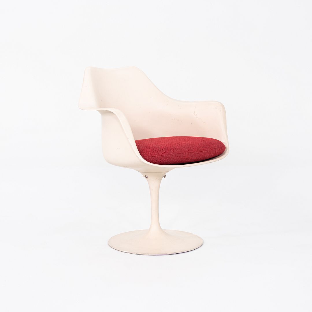 1964 Eero Saarinen for Knoll Tulip Dining Arm Chair with Red Upholstered Cushion