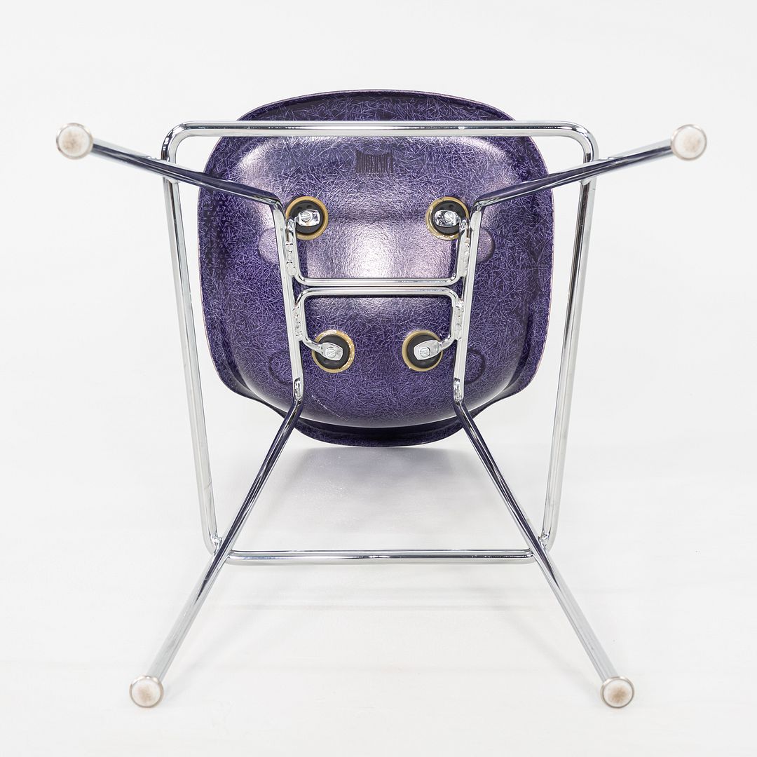 2010s Pair of Modernica Eames Purple Fiberglass Bar Stools w/ Metal Base Frames