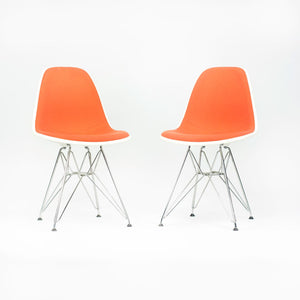 2010s Pair of Herman Miller Eames Dining Side Shell Chairs with Orange Upholstery
