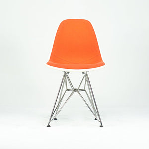2010s Pair of Herman Miller Eames Dining Side Shell Chairs with Orange Upholstery