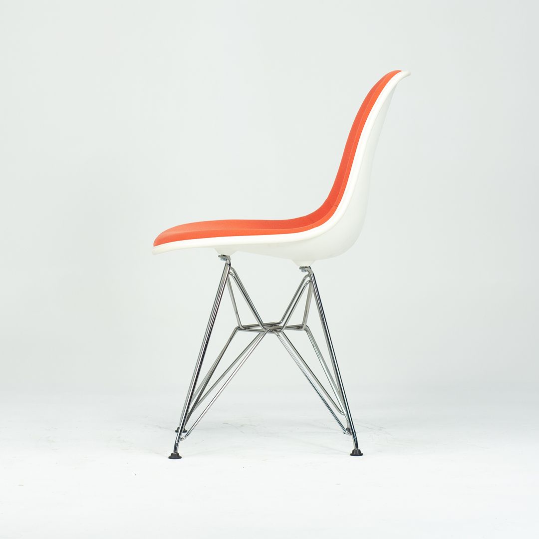 2010s Pair of Herman Miller Eames Dining Side Shell Chairs with Orange Upholstery