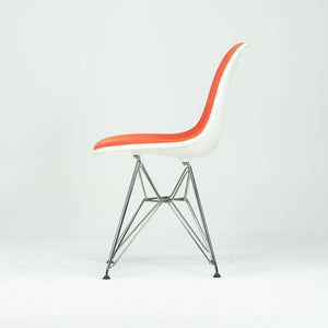 2010s Pair of Herman Miller Eames Dining Side Shell Chairs with Orange Upholstery