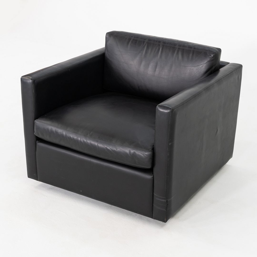 1970s Pair of Charles Pfister for Knoll Tuxedo Club Lounge Chairs Black Leather