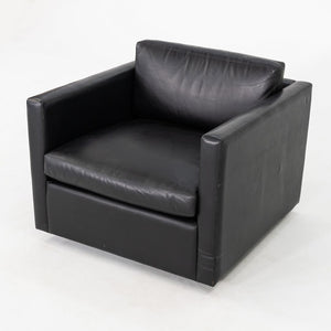 1970s Pair of Charles Pfister for Knoll Tuxedo Club Lounge Chairs Black Leather
