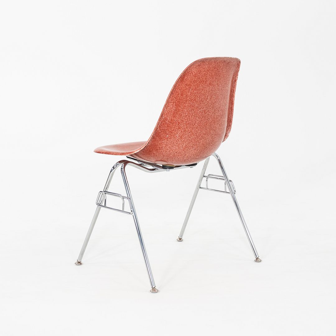 2010s Pair of Modernica Eames Fiberglass Dining Side Shell Chairs Red / Orange