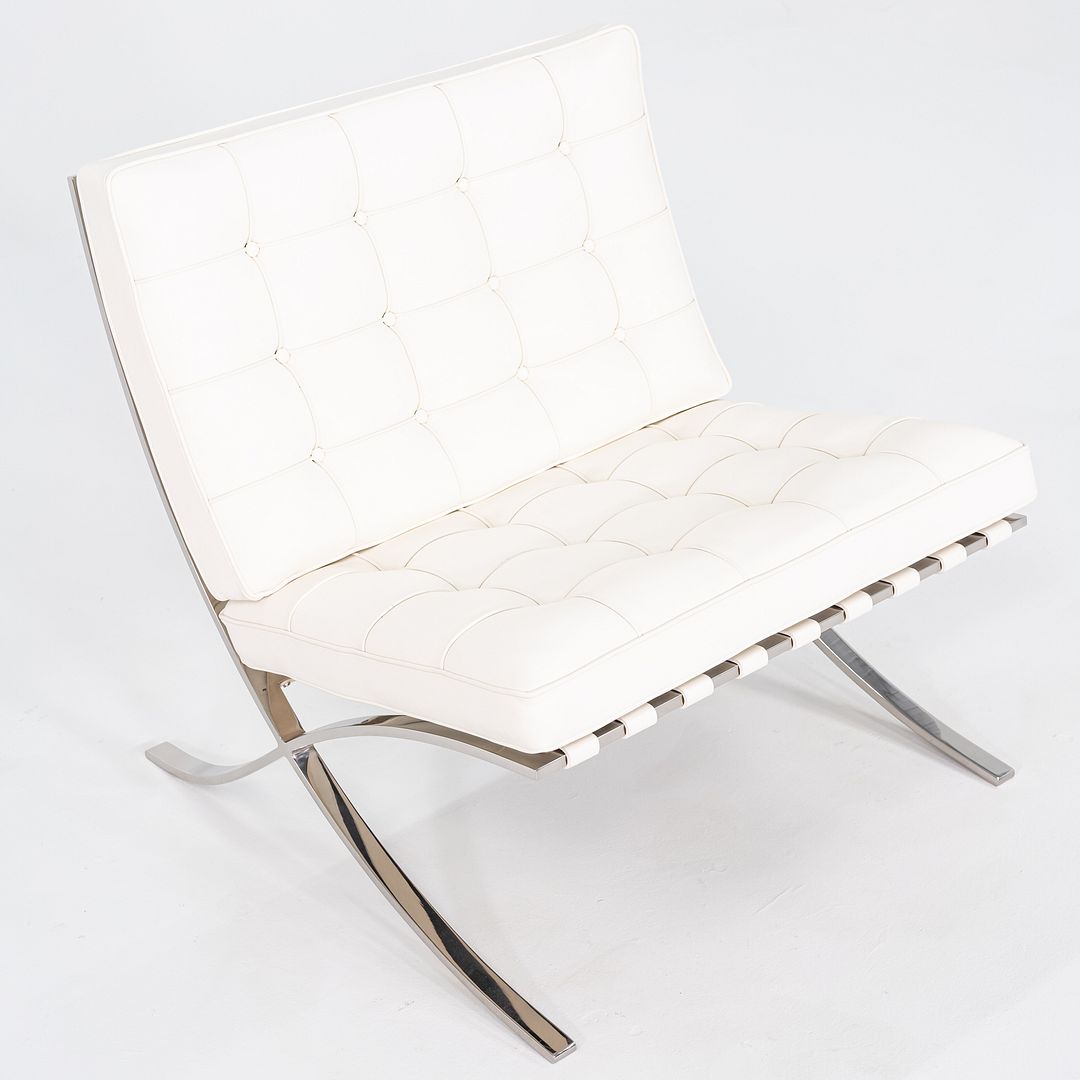 1960s Mies van der Rohe for Knoll Barcelona Lounge Chair in Sabrina White & Stainless Fully Restored