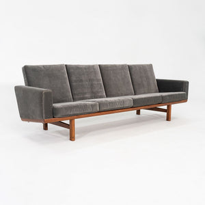1960s Hans Wegner for GETAMA Four Seat Sofa in Oak with Grey Velvet Upholstery