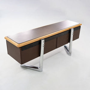1979 Warren Platner for Knoll Executive Credenza in Oak, Leather & Chromed Steel