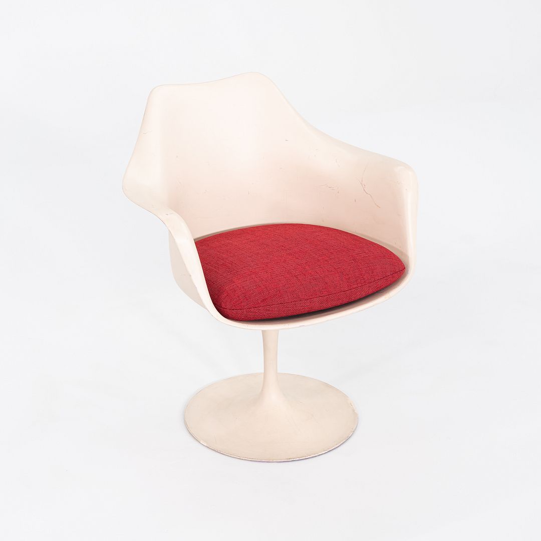 1964 Eero Saarinen for Knoll Tulip Dining Arm Chair with Red Upholstered Cushion