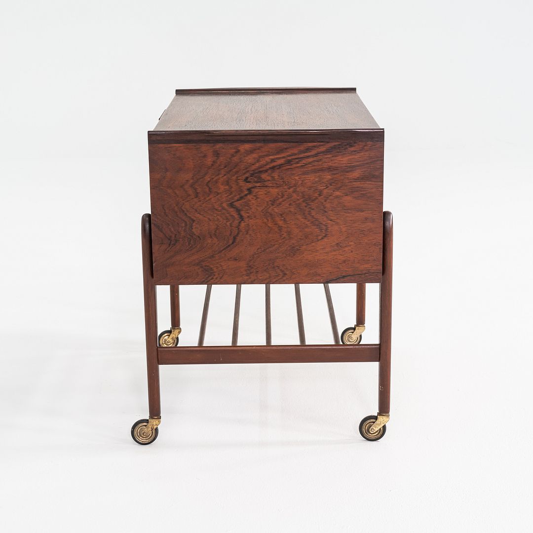 1960s Danish Rosewood Sewing Cart / Rolling Trolley with Hinged Lift-Top Storage