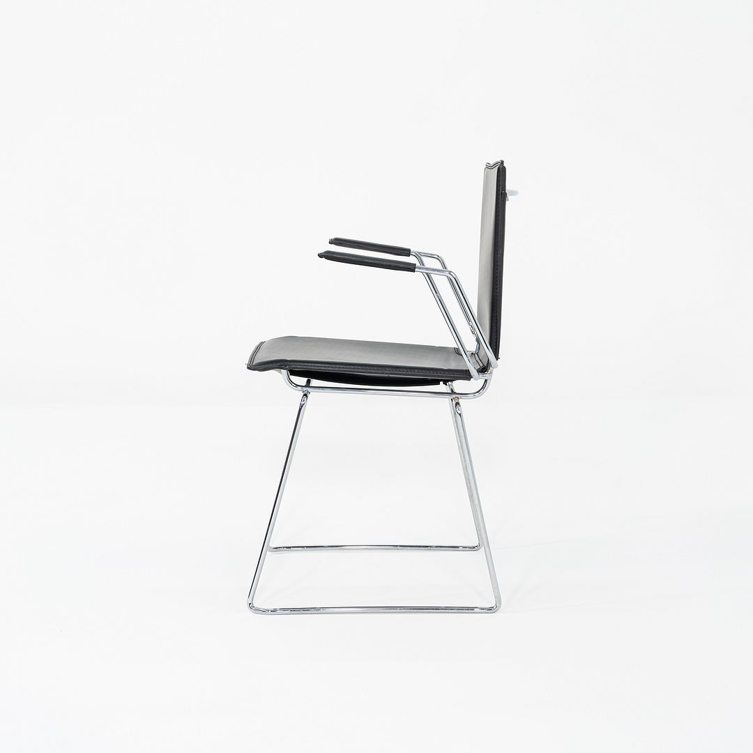 1980s Pair of Hiroyuki Toyoda for ICF Dining Arm Chairs in Black Leather & Steel