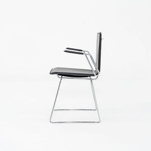 1980s Pair of Hiroyuki Toyoda for ICF Dining Arm Chairs in Black Leather & Steel